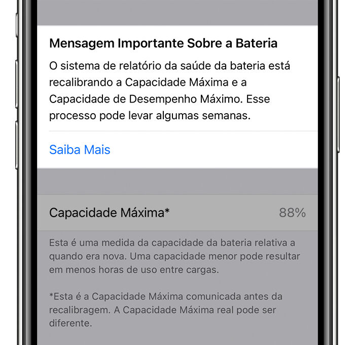 Recalibragem do sistema de relatório da saúde da bateria no iOS 14.5