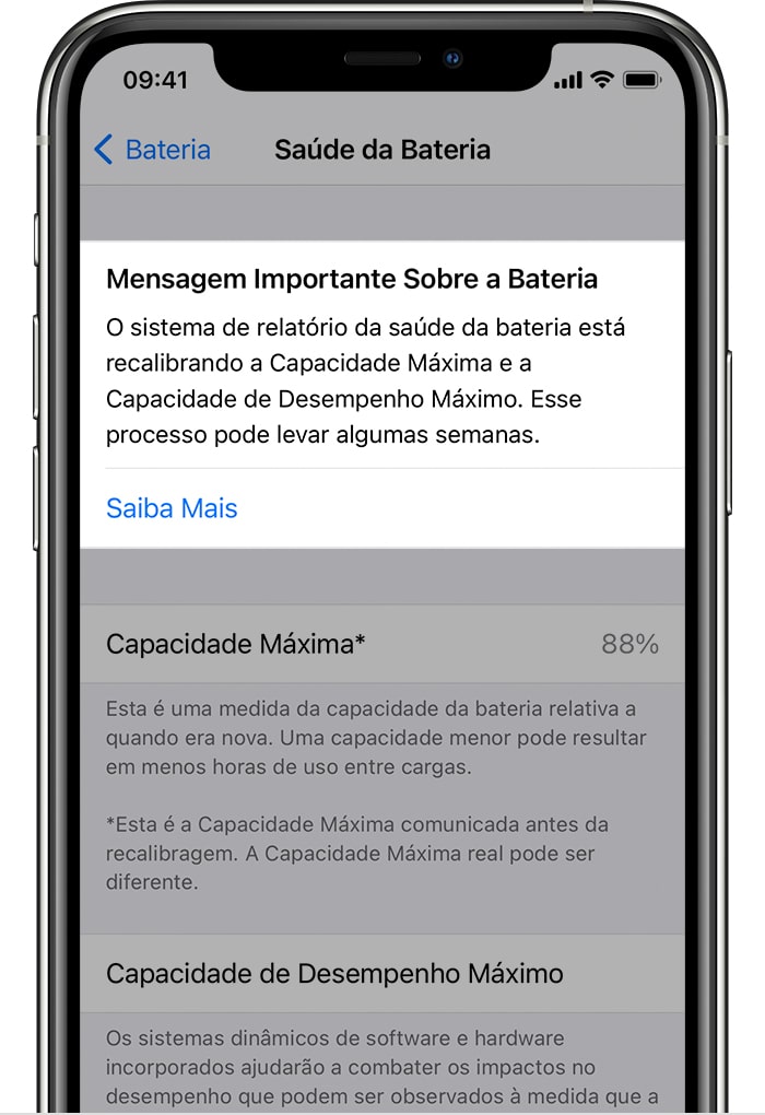 Recalibragem do sistema de relatório da saúde da bateria no iOS 14.5