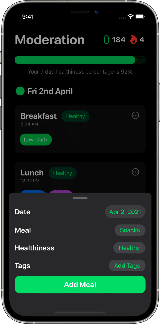 Moderation, app de diário alimentar para iOS
