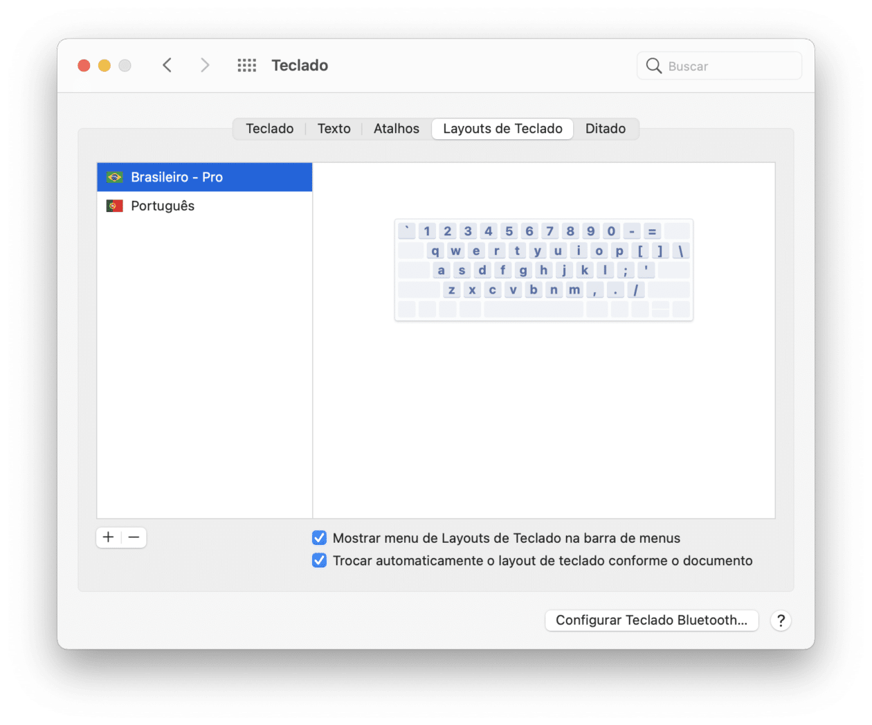 Mudando o layout de teclado do macOS