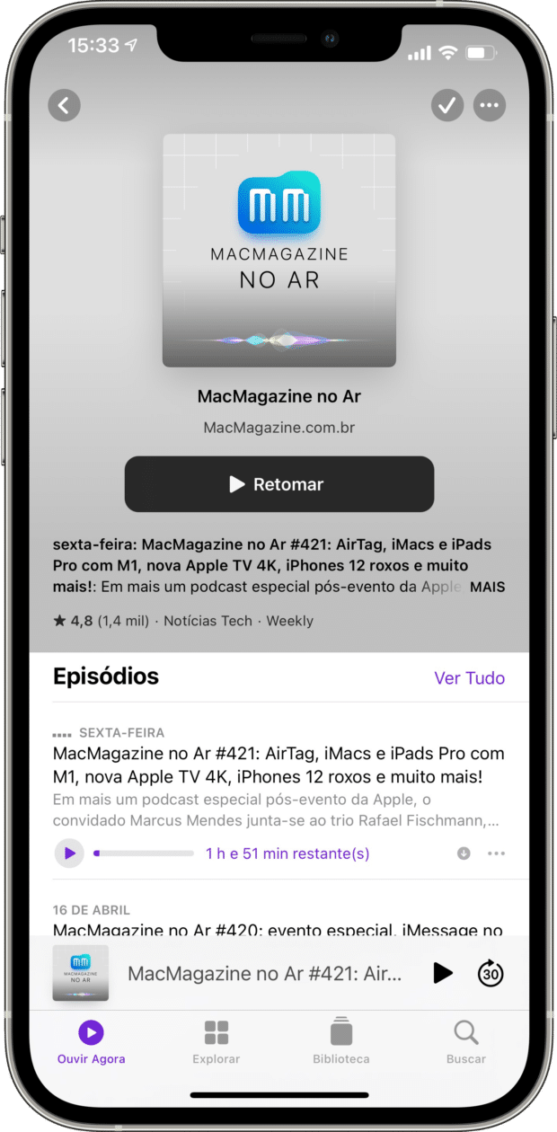 Novidade do iOS 14.5 no app Podcasts