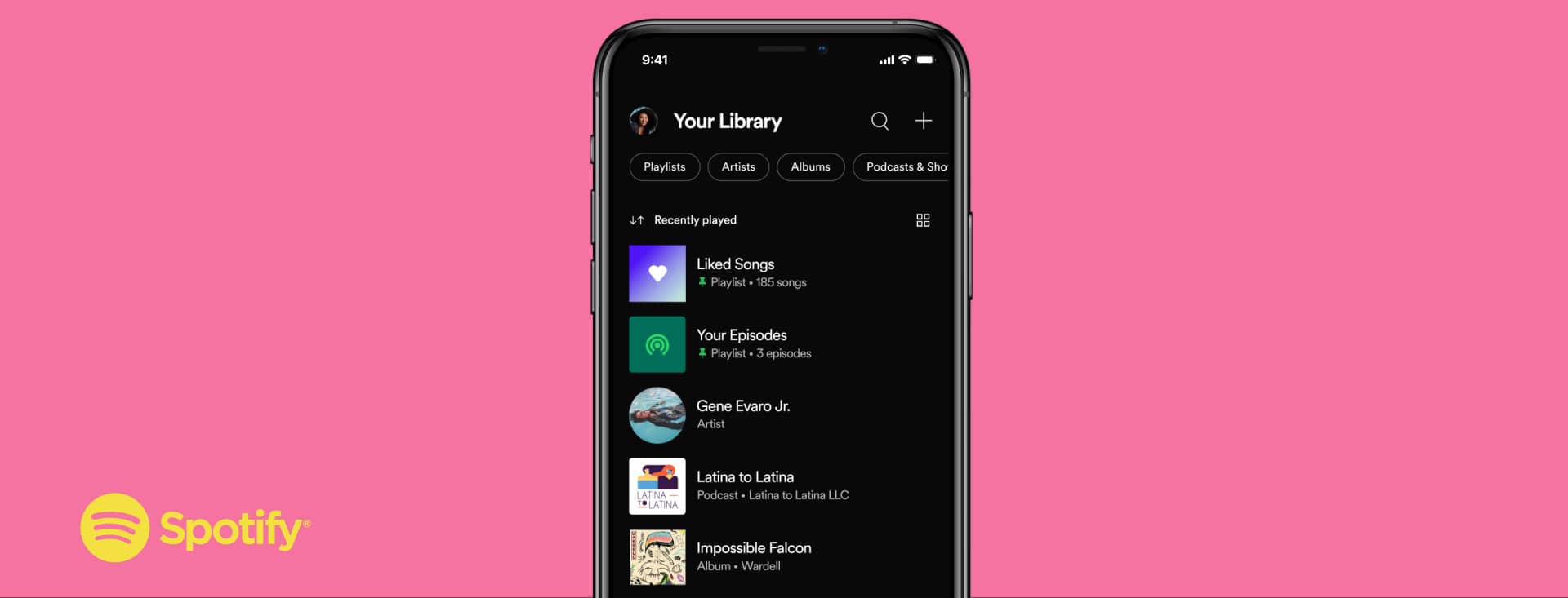 Novidades na tela Sua Biblioteca, do Spotify