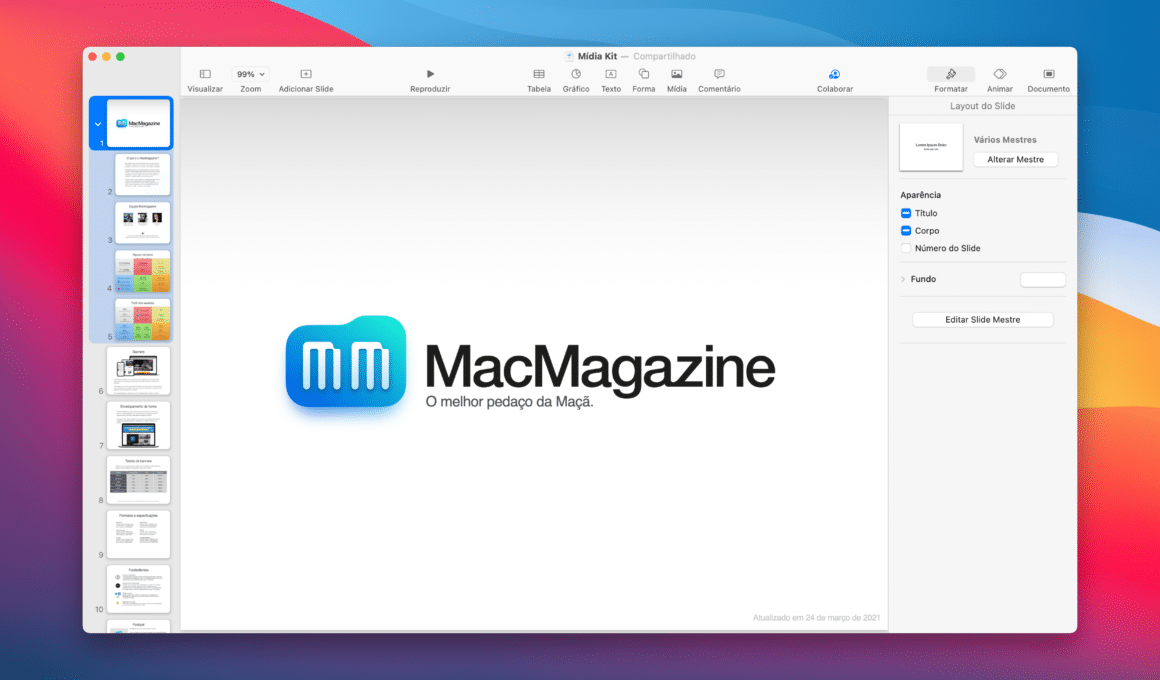 Agrupar slides no Keynote do Mac