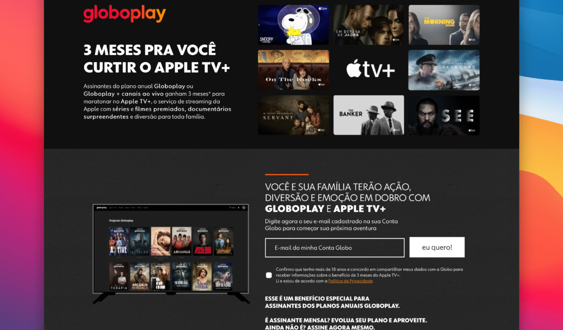 Globoplay dando 3 meses de Apple TV+