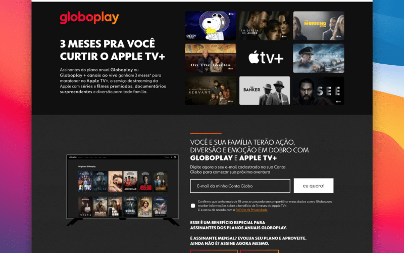 Globoplay dando 3 meses de Apple TV+