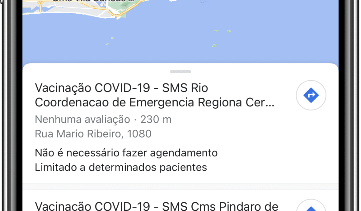 Locais de vacinação contra COVID-19 no Google Maps