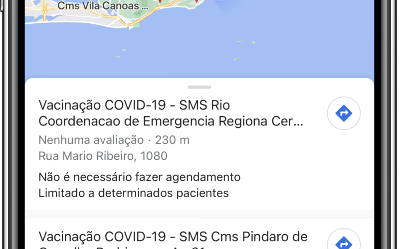 Locais de vacinação contra COVID-19 no Google Maps