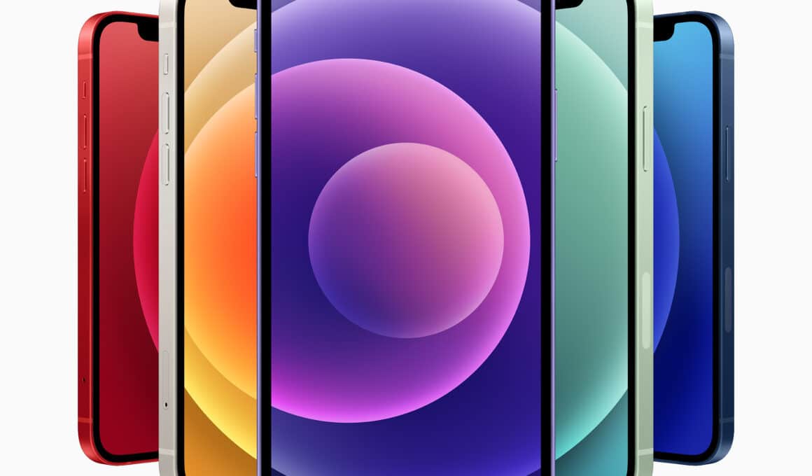 Todas as cores dos iPhones 12/12 mini, com destaque para a nova roxa