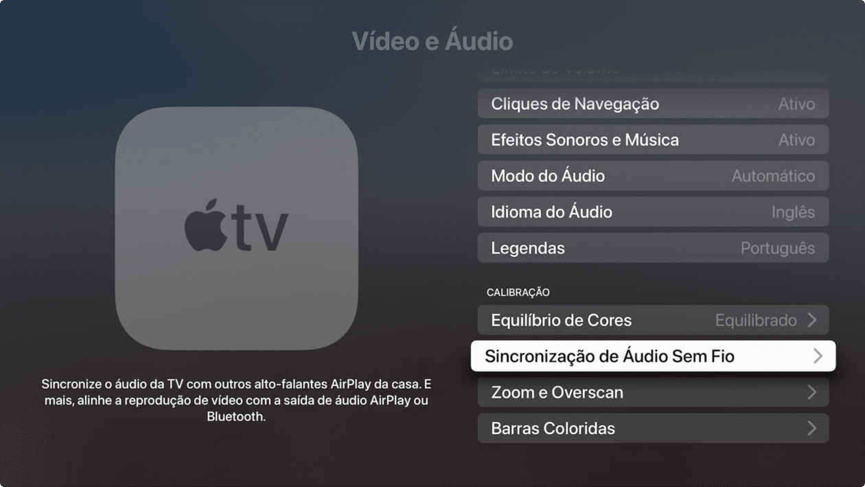 Sincronização de áudio na Apple TV