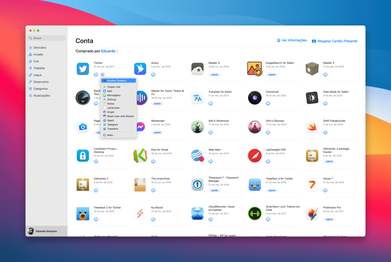 Ocultando apps comprados na Mac App Store