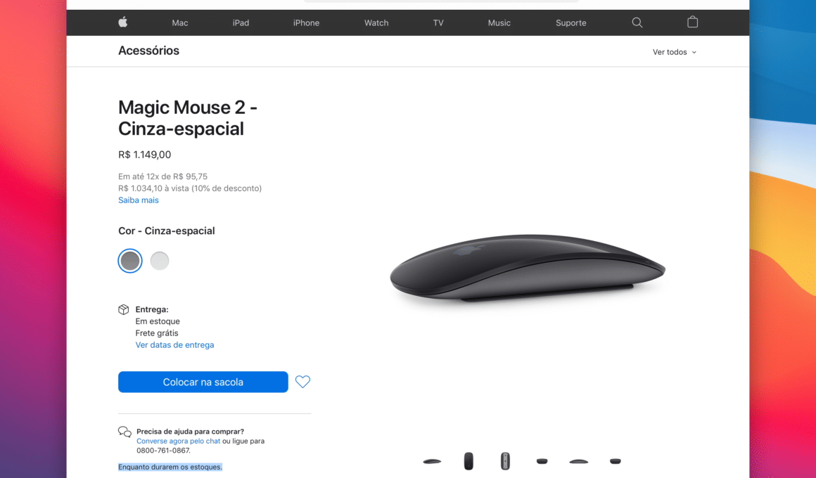 Magic Mouse 2 na cor cinza espacial à venda (por pouco tempo) na Apple Store online brasileira
