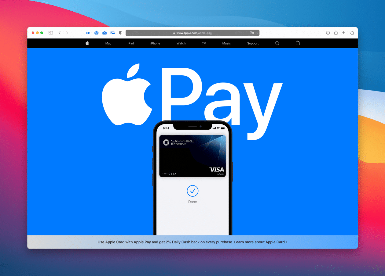 Nova página do Apple Pay