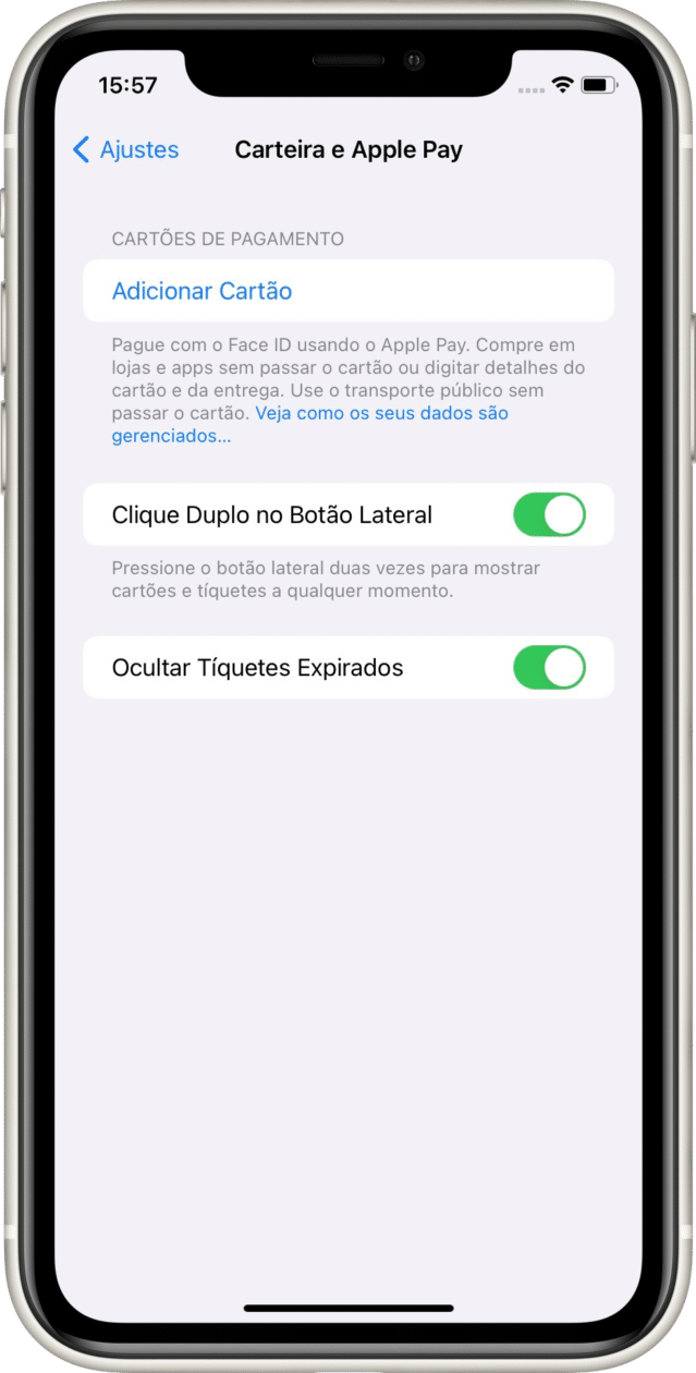 App Carteira no iOS 15