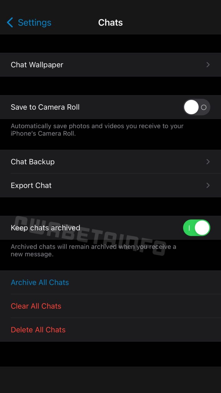 Tela de conversas arquivadas no WhatsApp beta