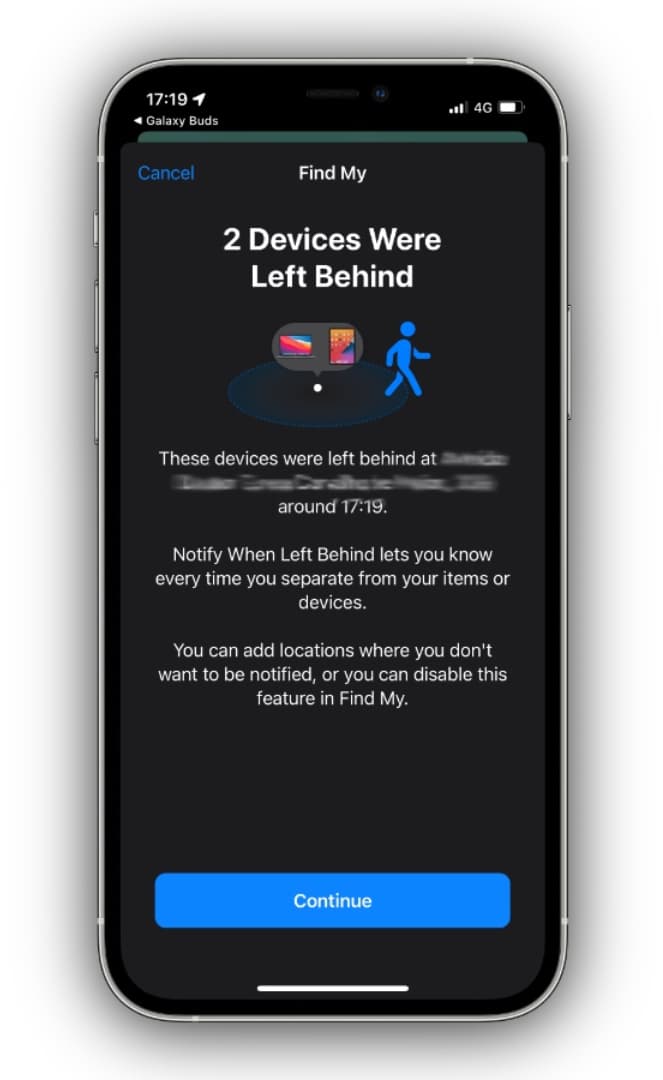 Alerta de dispositivo esquecido no iOS 15
