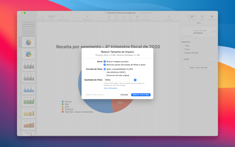 Reduzir arquivo do Keynote