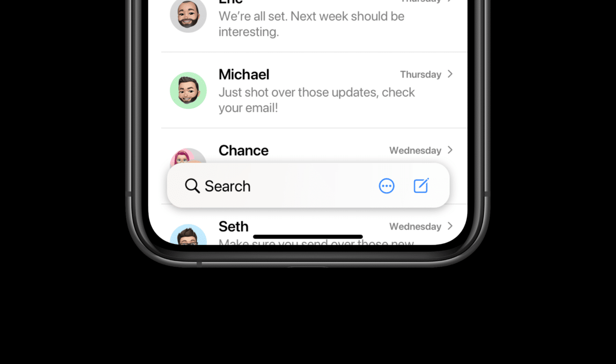 Conceito de interface do Safari (iOS 15) em outros apps