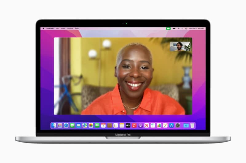Modo Retrato do FaceTime no macOS Monterey num MacBook Pro
