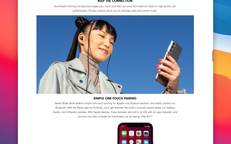 Página dos Beats Studio Buds na Amazon promovendo o Galaxy S21