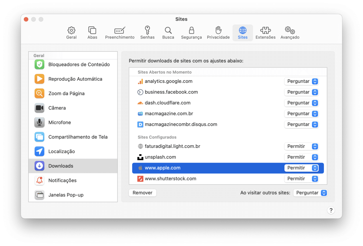Controle de downloads no Safari do macOS