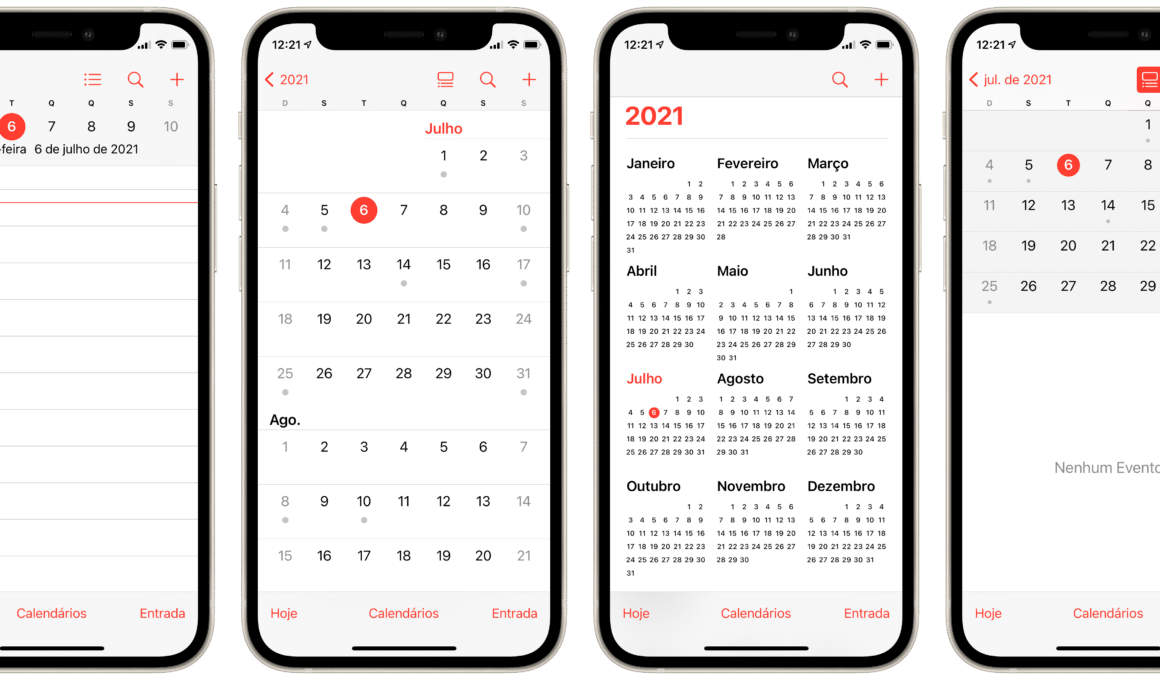 Diferentes visualizações do calendário no iPhone