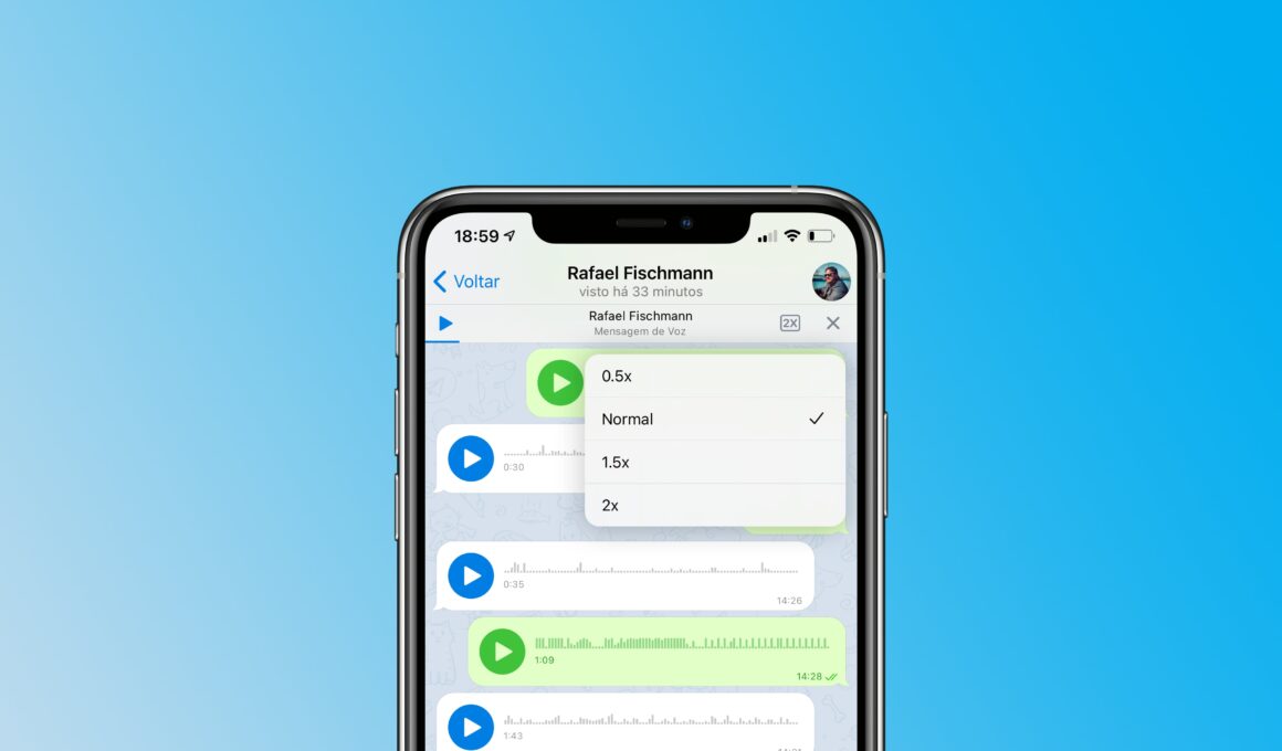 velocidade de áudios Telegram
