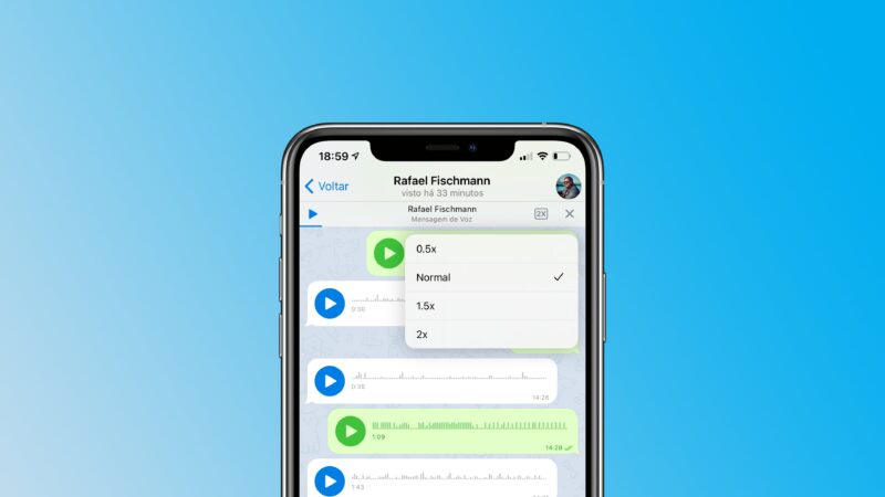 velocidade de áudios Telegram