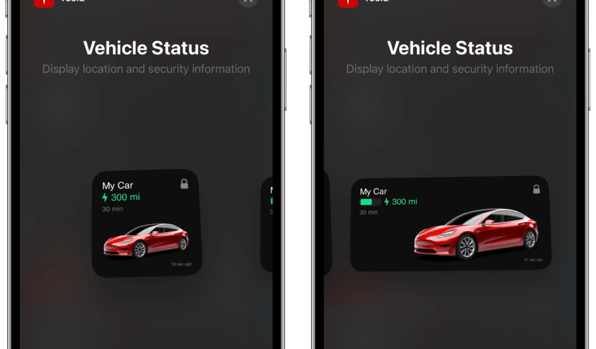 Widgets do app Tesla