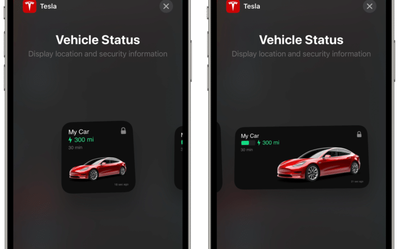 Widgets do app Tesla