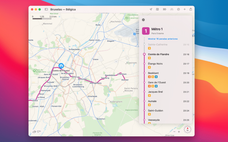 Transporte público em tempo real nos Mapas da Apple na Bélgica