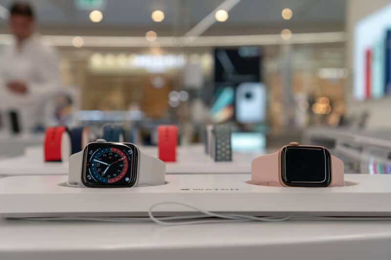 Apple Watches em exibição em loja