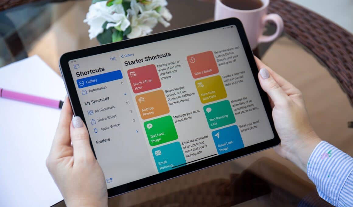 iPad rodando o app Atalhos