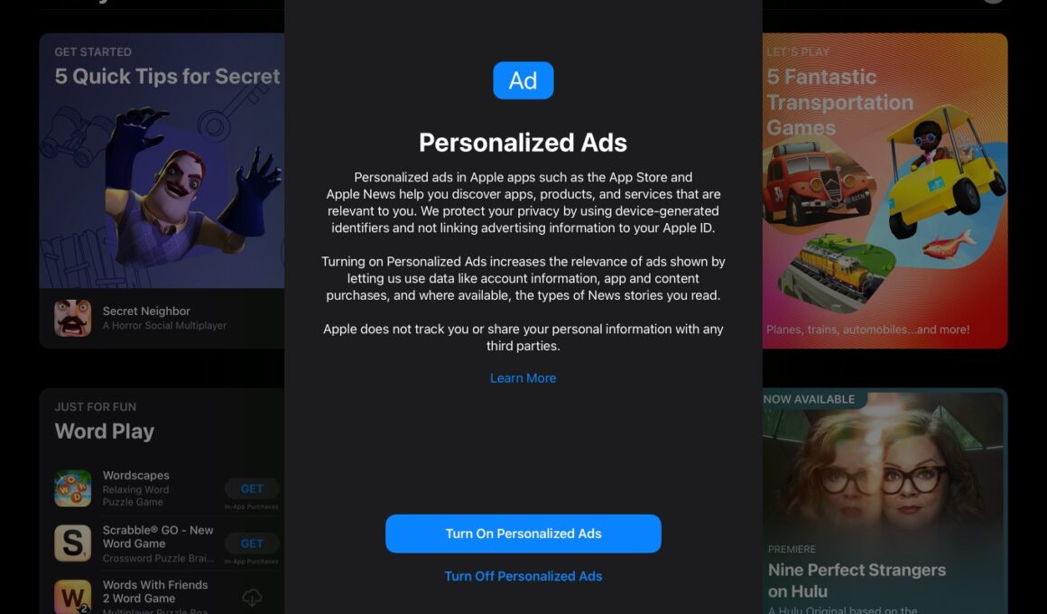 Nova caixa de Anúncios Personalizados no iOS 15