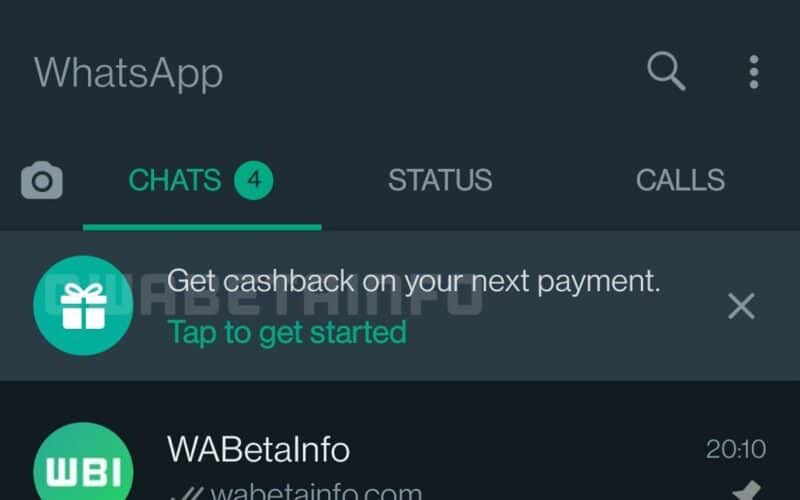 Cashback em pagamentos pelo WhatsApp