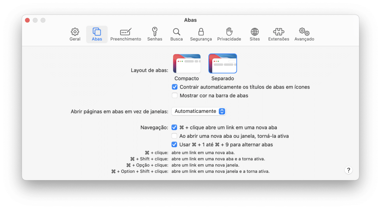 Opção "Mostrar cor na barra de abas" do Safari no macOS