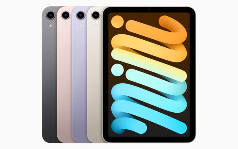 iPad mini de sexta geração de frente, em todas as cores