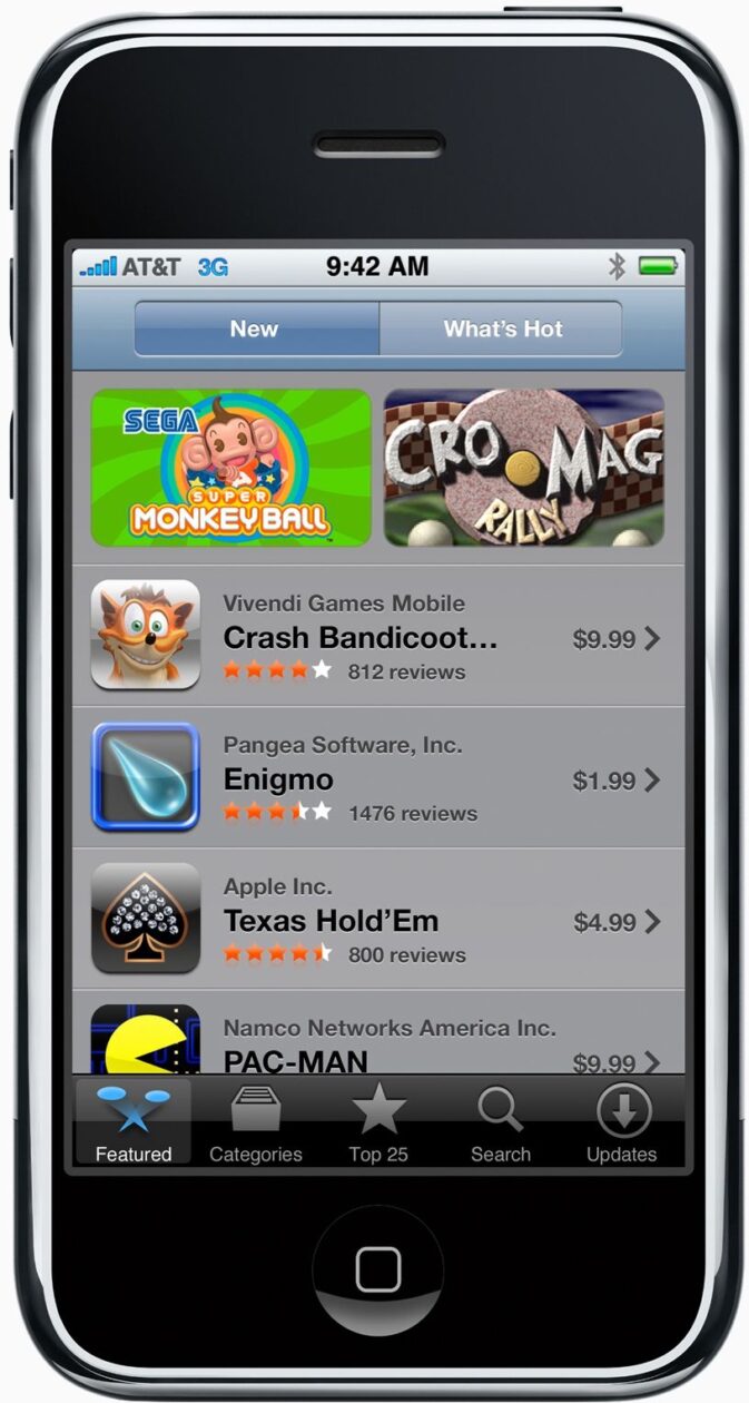 Jogos na App Store no começo do iPhone