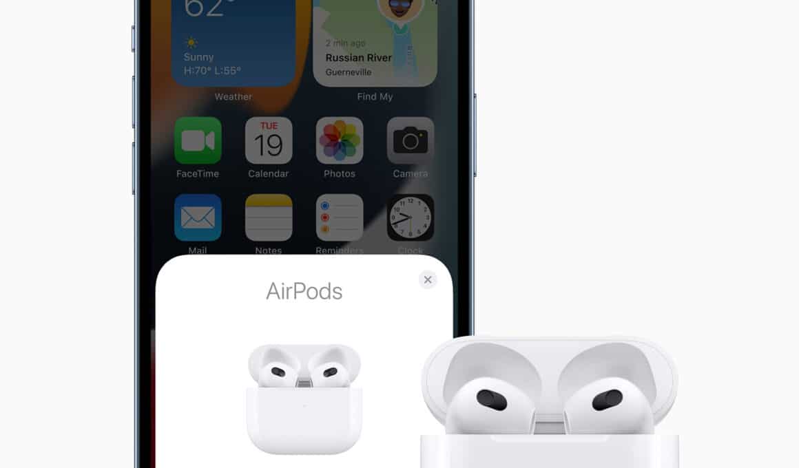 AirPods de terceira geração emparelhados com iPhone 13