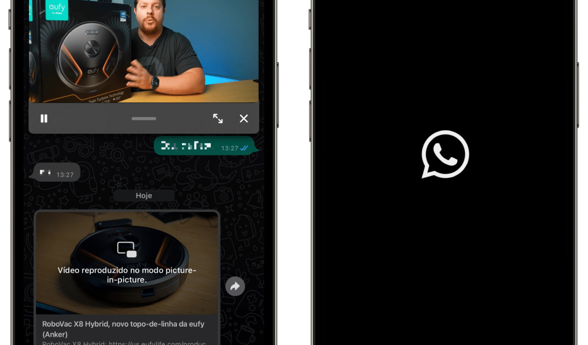 WhatsApp beta com novidades (player do YouTube e tela com marca da Meta)