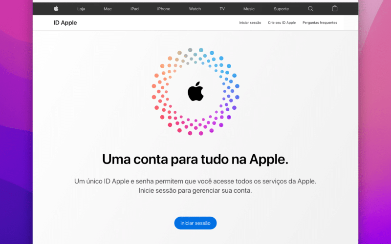 Nova página do ID Apple na web