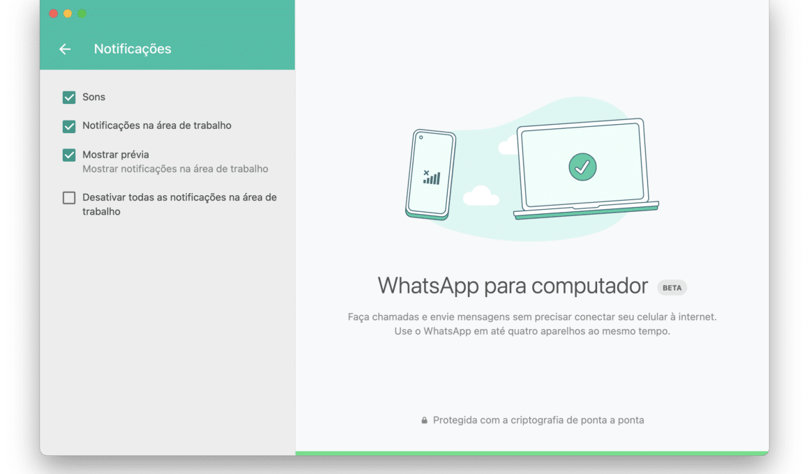 Configurações de notificação do WhatsApp