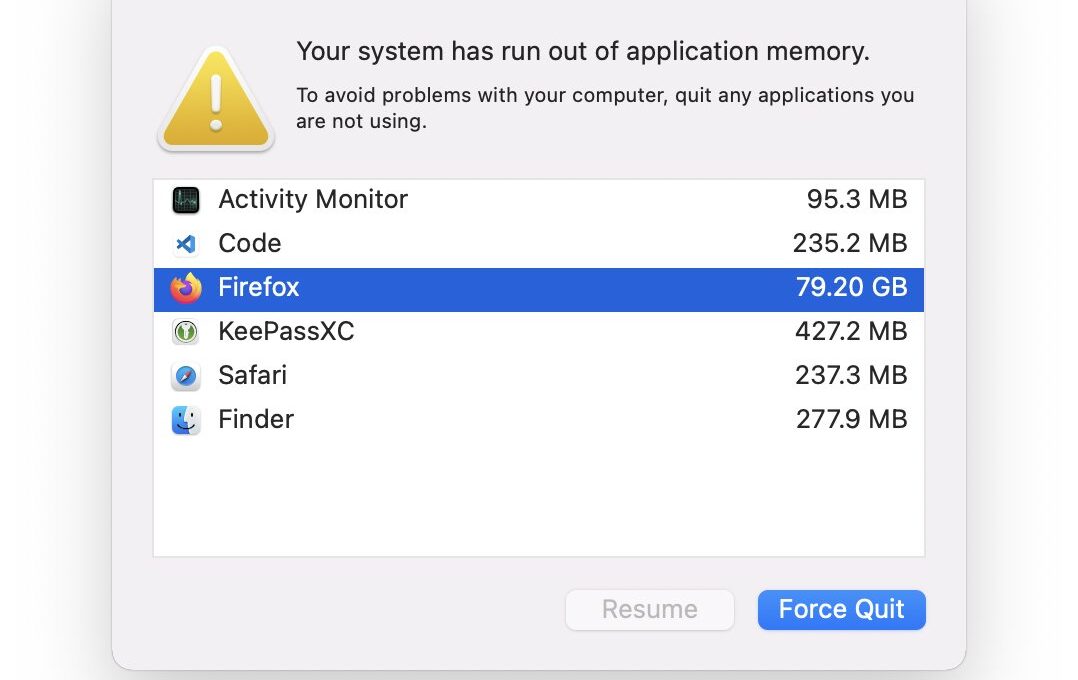 Problema de vazamento de memória no macOS Monterey