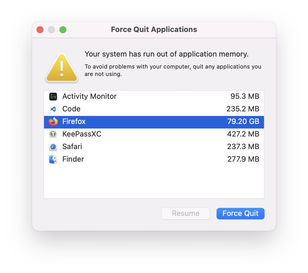 Problema de vazamento de memória no macOS Monterey