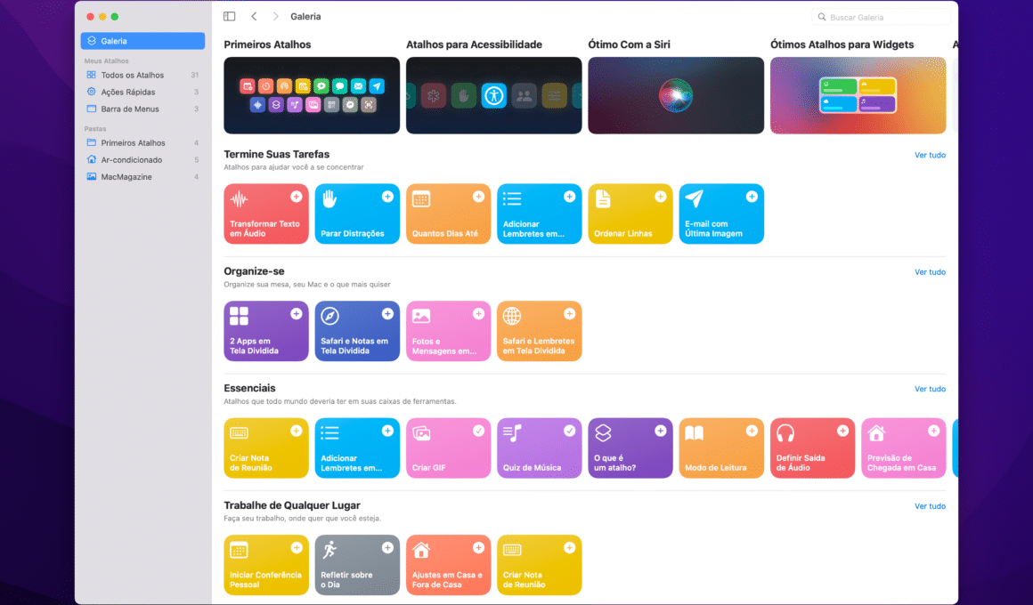 App Atalhos no macOS Monterey