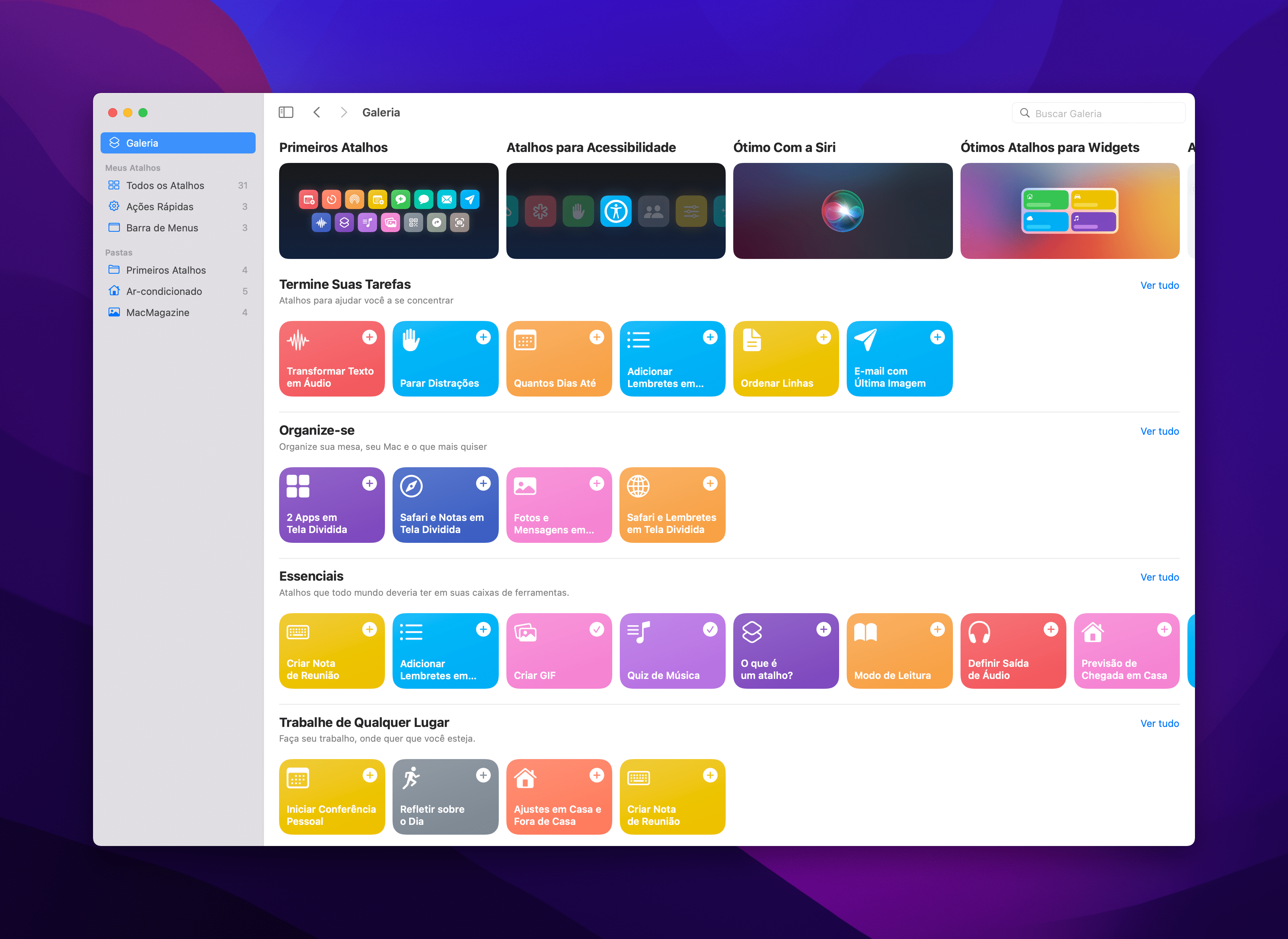 App Atalhos no macOS Monterey