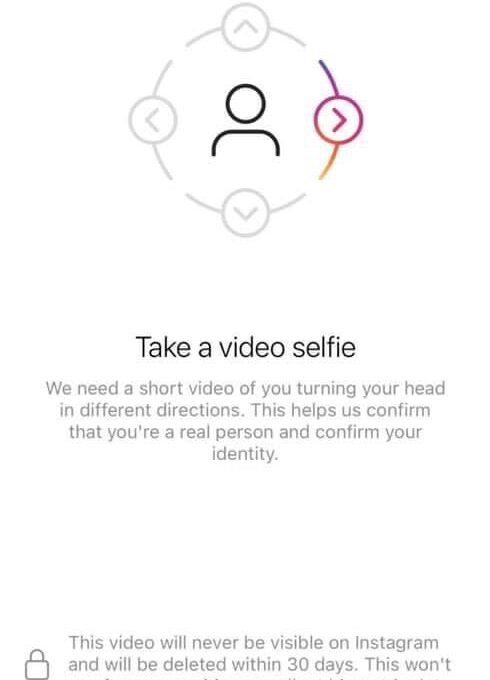 Verificação com selfie em vídeo no Instagram