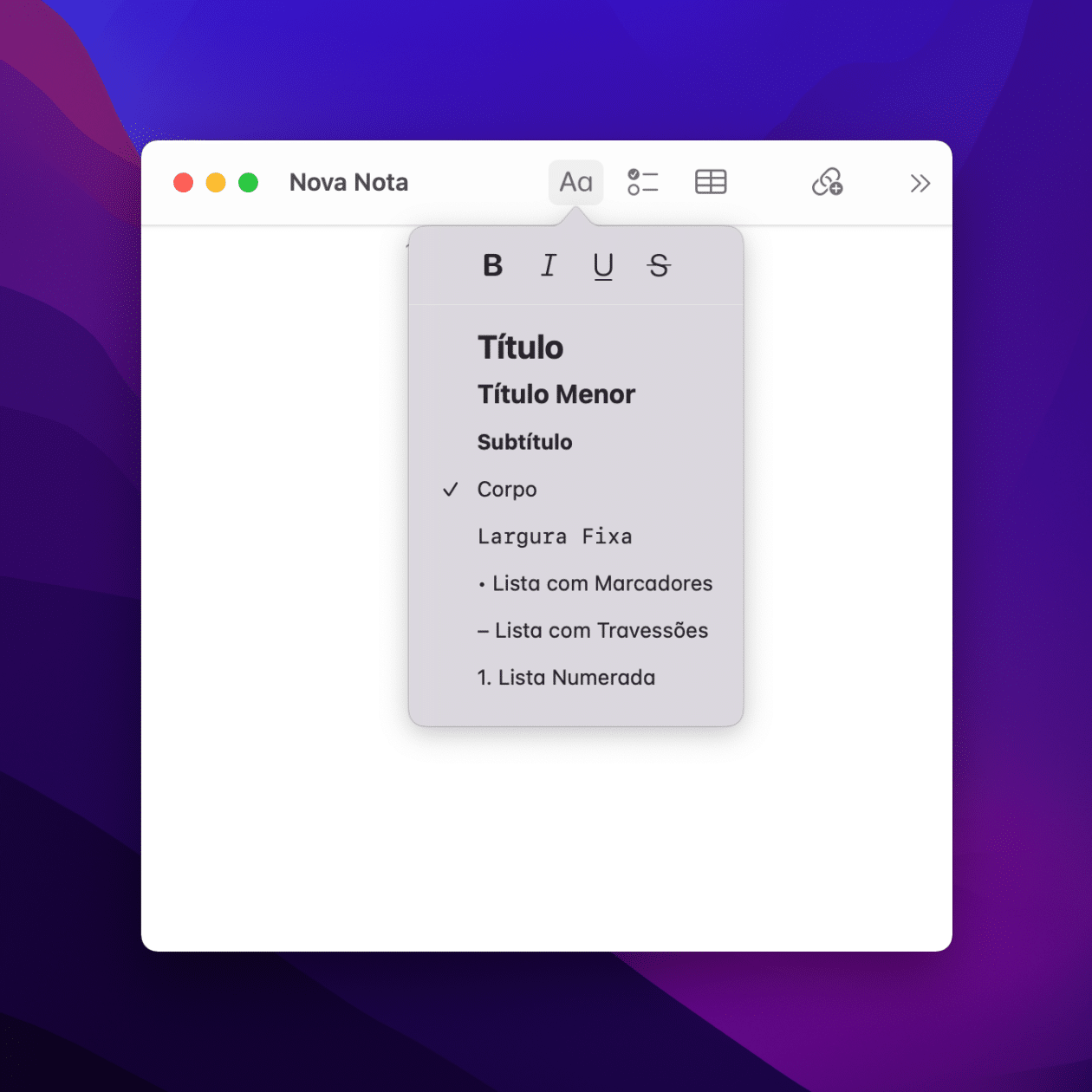 Formatar uma anotação (Notas) no Mac