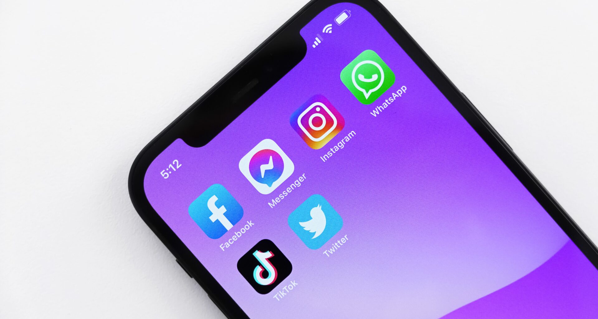 Ícones de apps (Facebook, Messenger, Instagram, WhatsApp, TikTok e Twitter)
