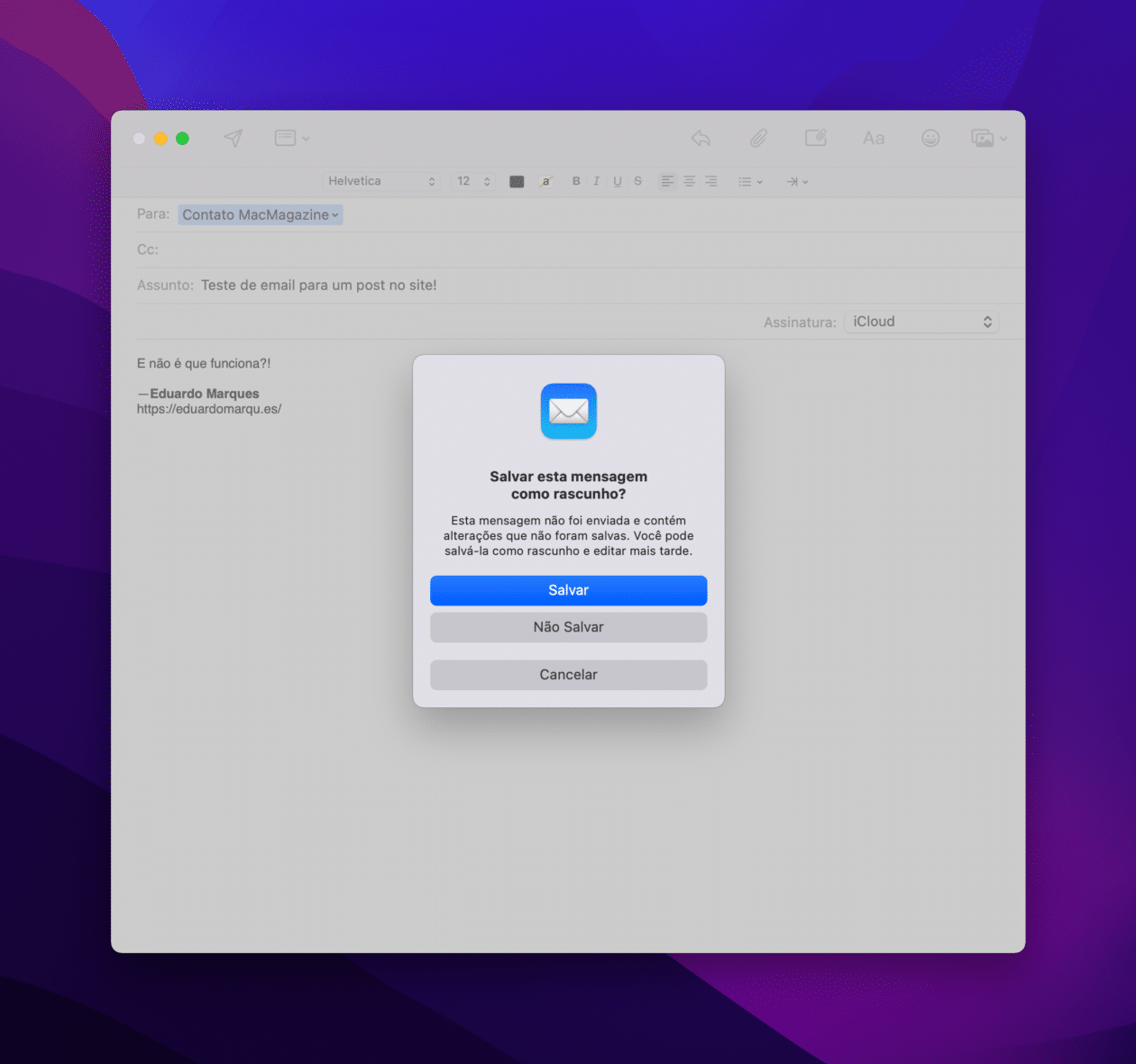 Salvando um rascunho de email no Mail do macOS