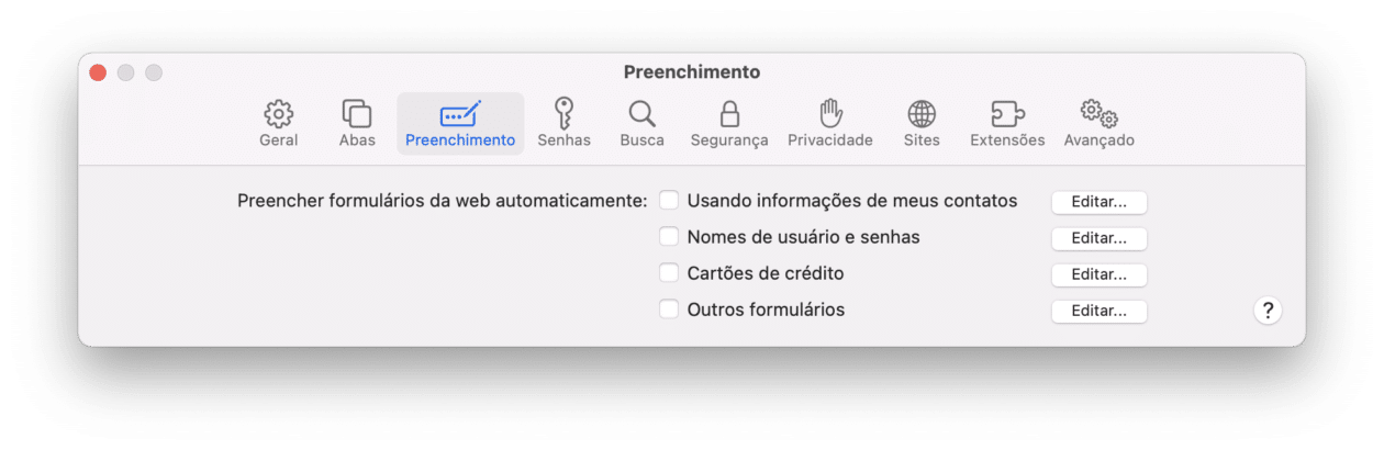 Preenchimento automático no Safari do macOS